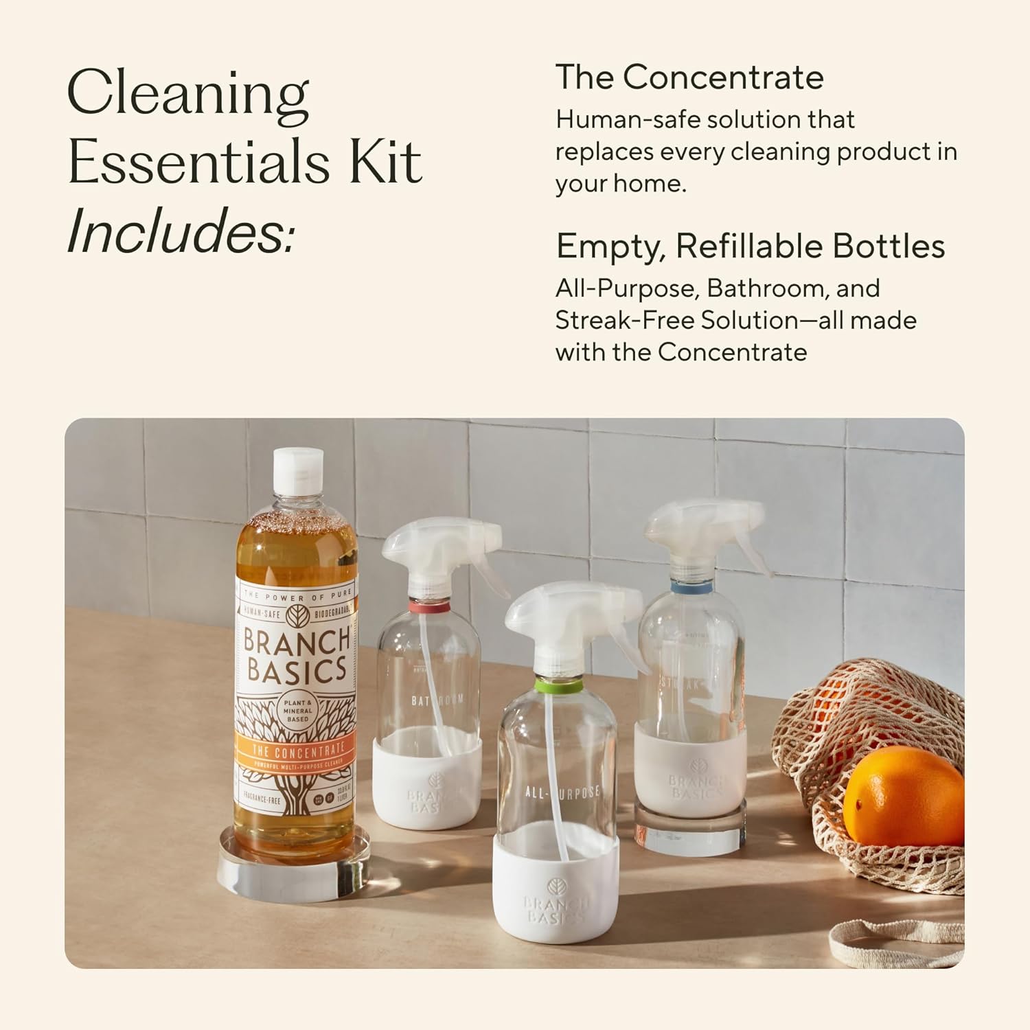 Branch Basics Cleaning Essentials Kit in Glass: All Purpose Cleaner and Bathroom Cleaner
