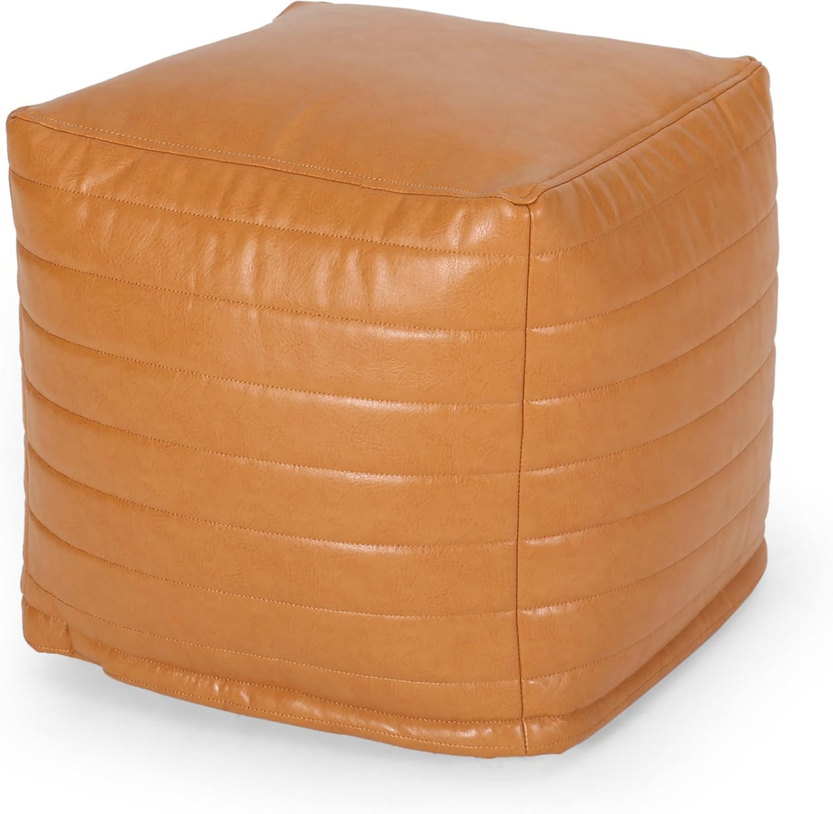 GDFStudio Contemporary Faux Leather Channel Stitch Pouf Ottoman Foot Stool - Bean Bag Floor Chair