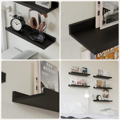 RICHER HOUSE 5 Set Floating Wall Mounted Shelves, Black Shelves for Wall Decor, Modern Picture