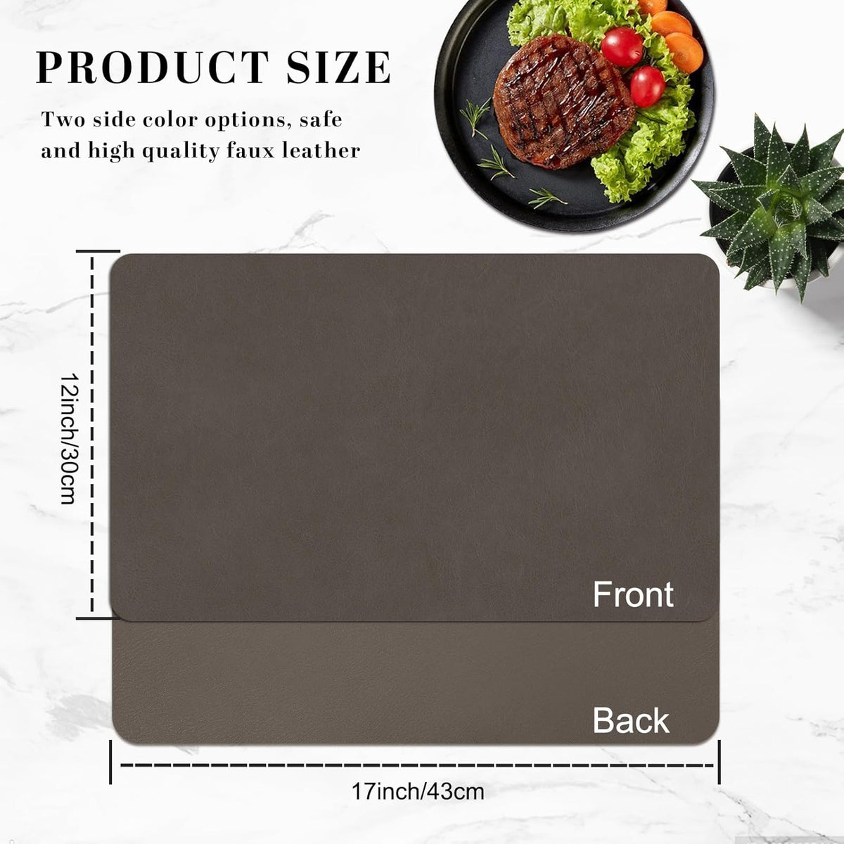 BLESWIN Faux Leather Placemats, Set of 6, 12×17 Inch -Double Side Texture Color Table Mats