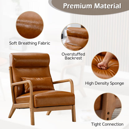 INZOY Mid Century Modern Accent Chair Set of 2, High Back Reading Armchair with Wood Frame, PU