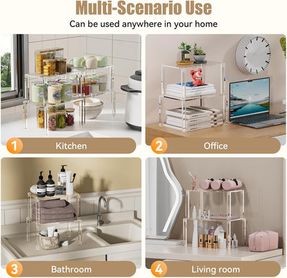 Clear Cabinet Organizer: Acrylic Shelf Riser Set of 4 for Kitchen Pantry Organizers and Storage