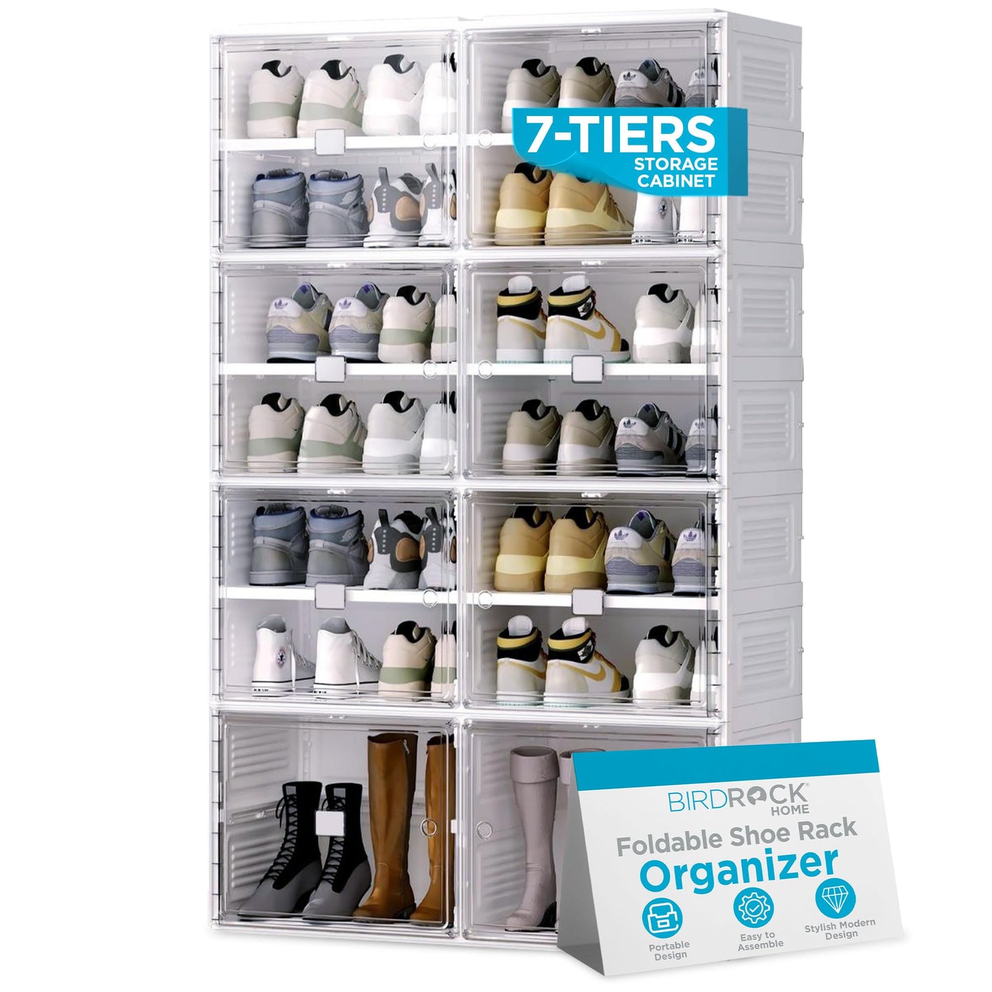 BIRDROCK HOME Shoe Rack for Closet Floor | 7 Tiers Freestanding Storage Cabinet w/ 12 Wide/Small