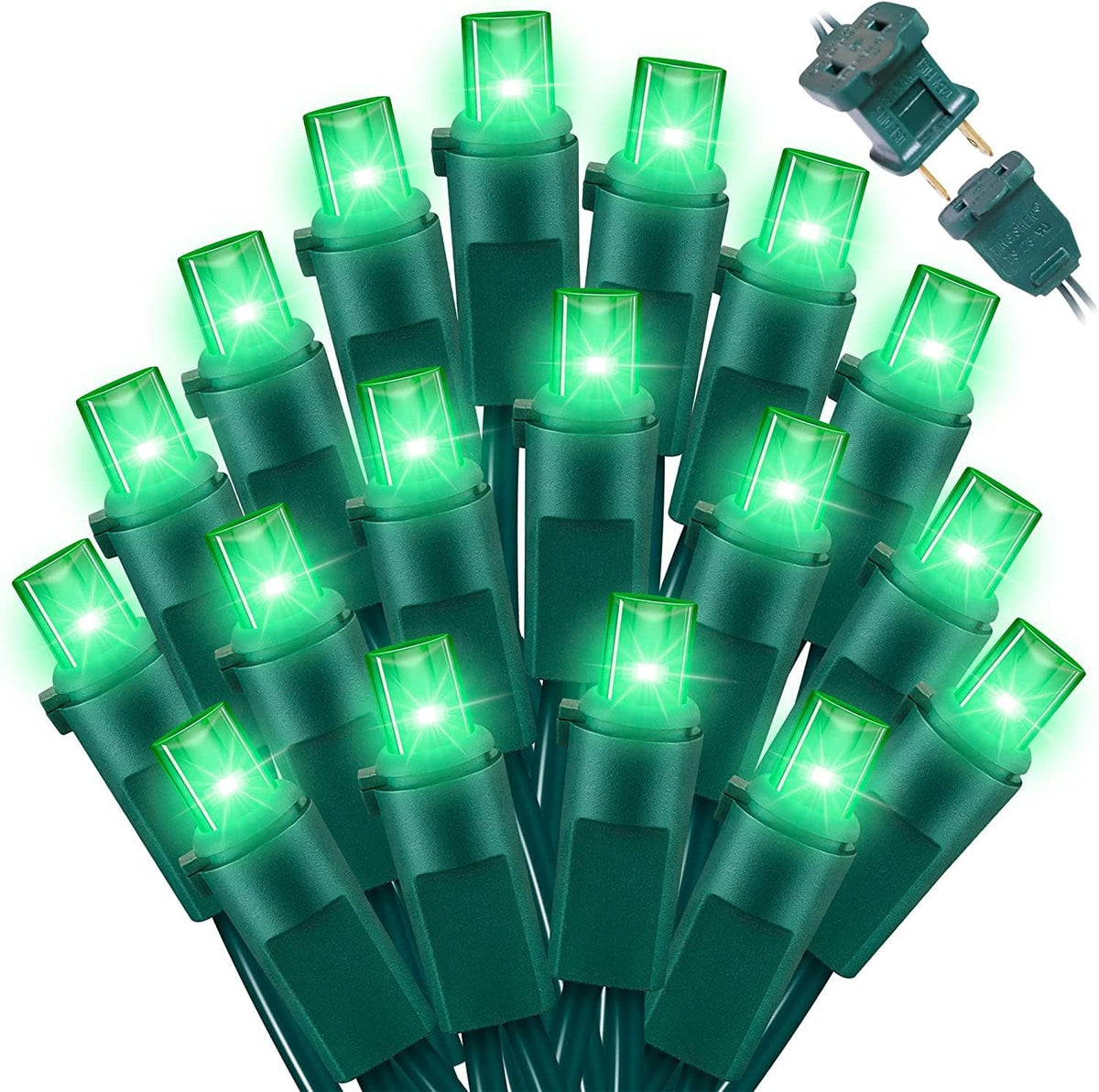 Green Wide Angle LED Christmas Lights, 64.8 Ft 300 Count, Pack of 3 Strands 21.9 Ft 100 Lights UL