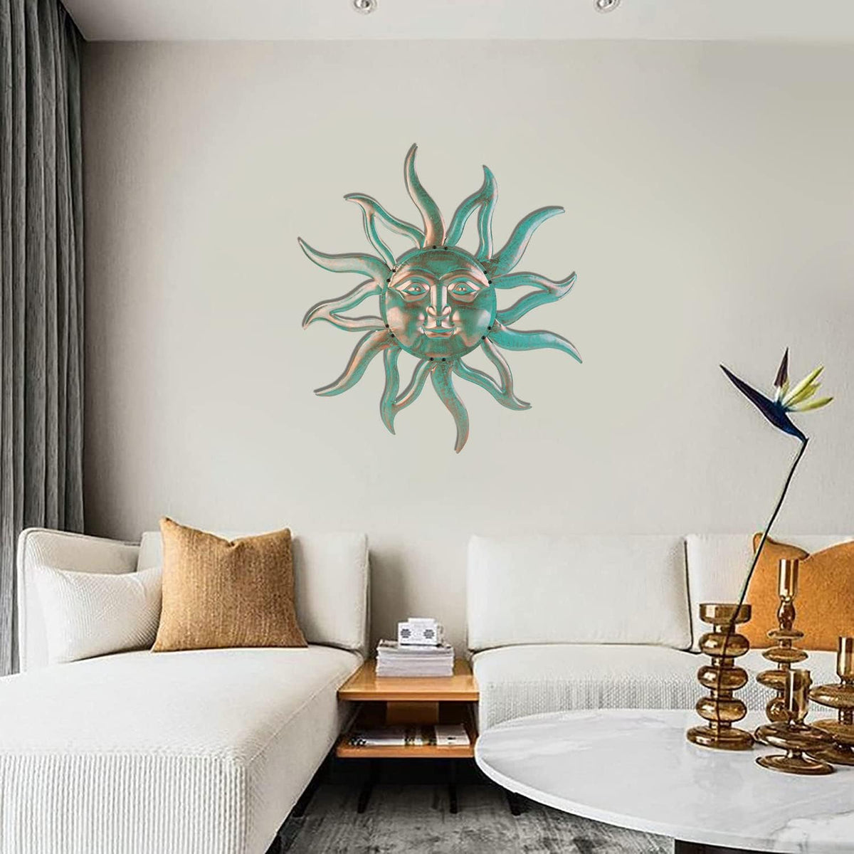 Sun Metal Wall Art Outdoor Decor - 30 Inches Rust Proof Retro Metal Wall Sculpture Statues Wall Art