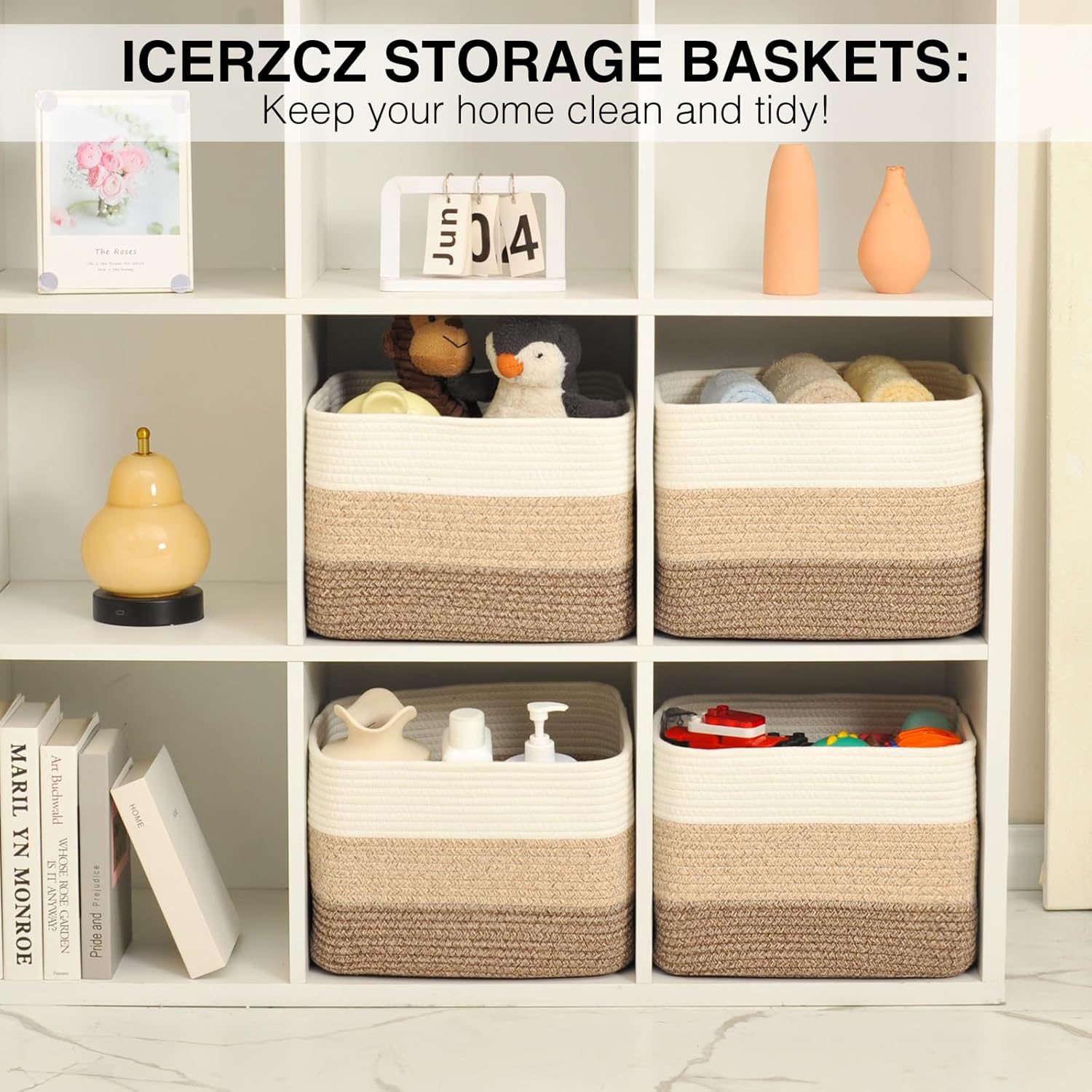 Storage Baskets for Organizing & Shelves, Woven Cotton Rope Organization Bins for Dog Toys