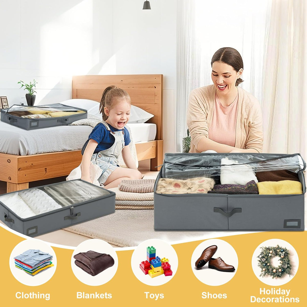 6-Inch Under Bed Organizer, Under Bed Storage Container, Under Crib/Couch Storage, Underbed Storage