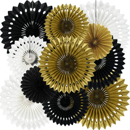 BEISHIDA Black Gold White Hanging Honeycomb Round Paper Fans Decoration Set for New Year Baby