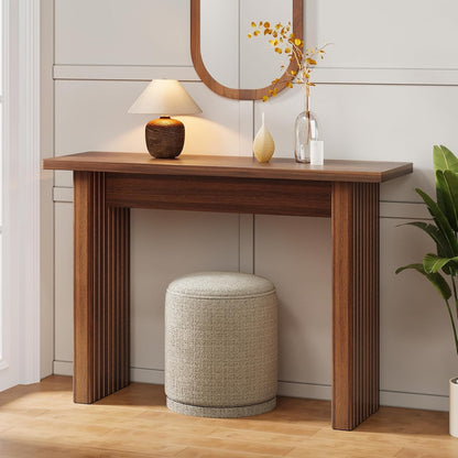 AVZEAR Mid Century Narrow Entryway Console Table, 43.3" Fluted Wood Couch Table Behind Sofa Long