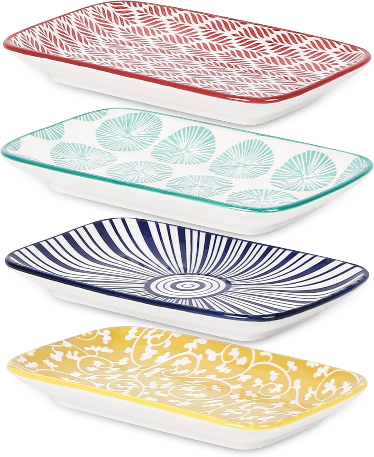 Selamica Ceramic Rectangular Salad Plates Set of 4, Small Serving Plates for Appetizers, Sushi
