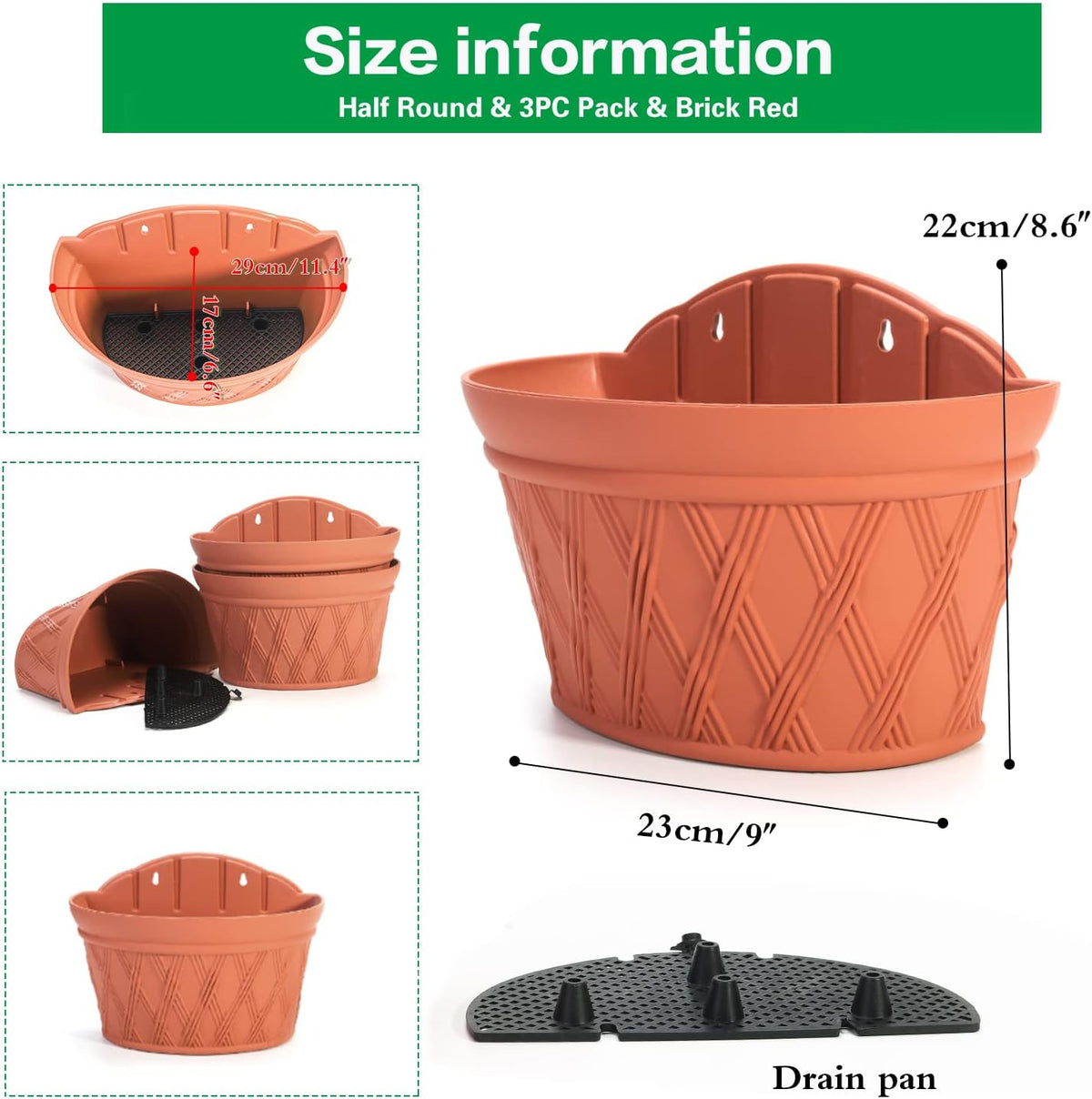Sungmor Wall Hanging Planters,11.5 Inch Hanging Flower Pots for Railing Fence - Indoor Outdoor