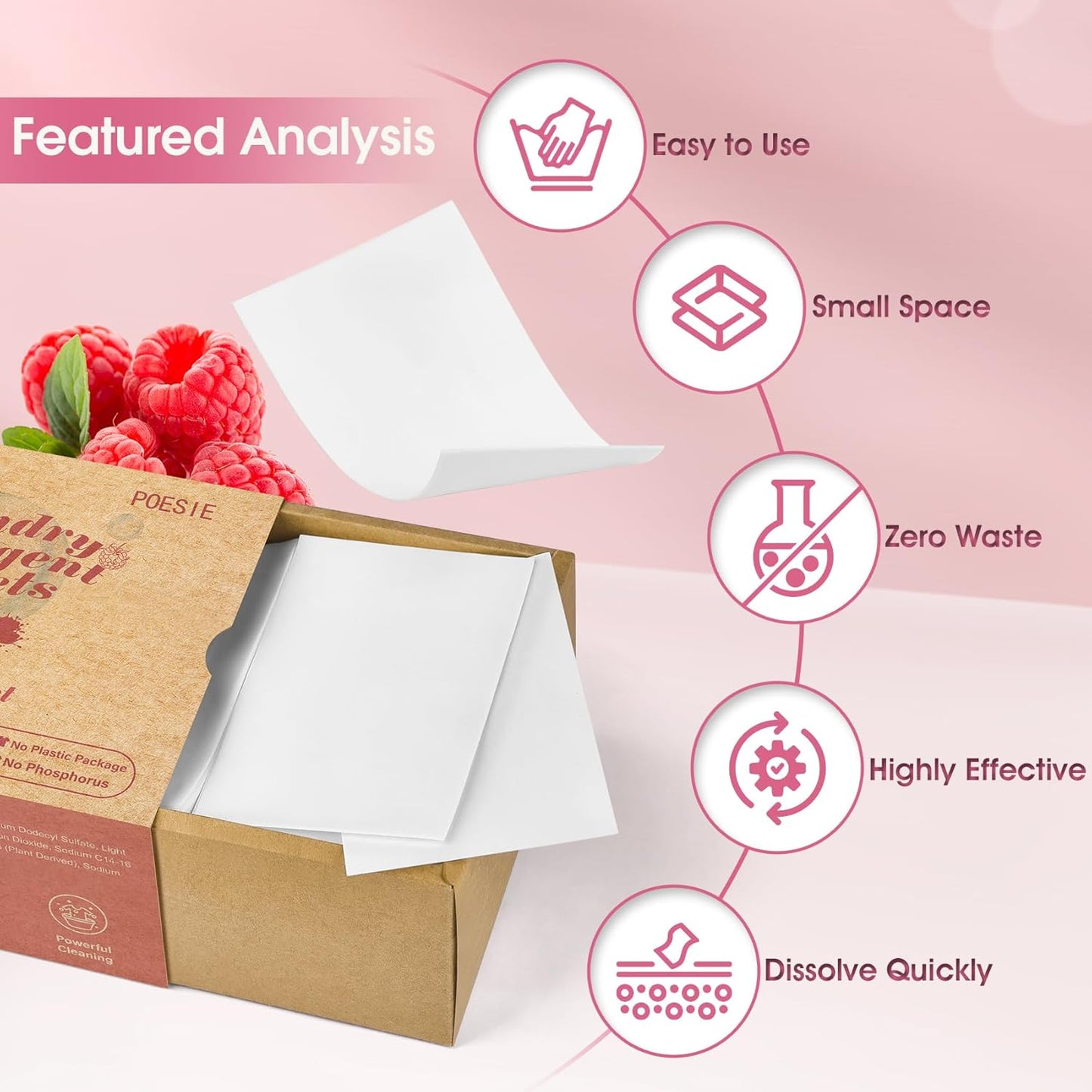 Poesie Laundry Detergent Sheet Berry Burst Scent 160 Sheets No Plastic Jugs No Messy Liquid Powder