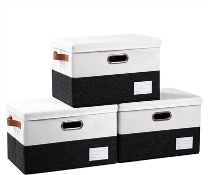 PRANDOM Foldable Storage Bins with Lids [3-Pack] Fabric Collapsible Storage Boxes Baskets Cubes