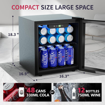 48 Can Beverage Refrigerator Cooler, Mini Fridge Glass Door with Adjustable Shelves, Freestanding