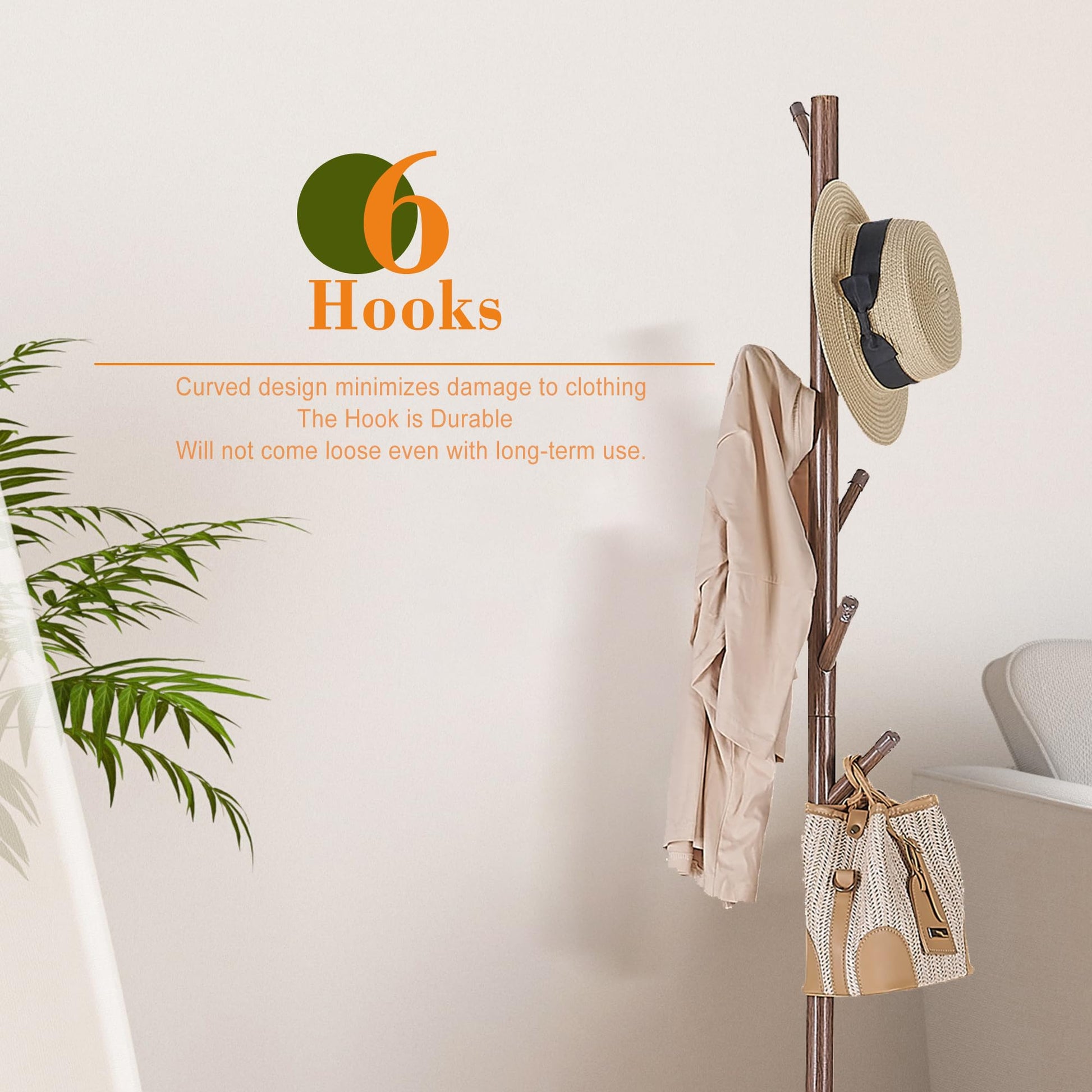 VECELO Coat Rack Freestanding, Entryway Hanger Stand, Umbrella Holder, Hall Tree With Hooks, Floor