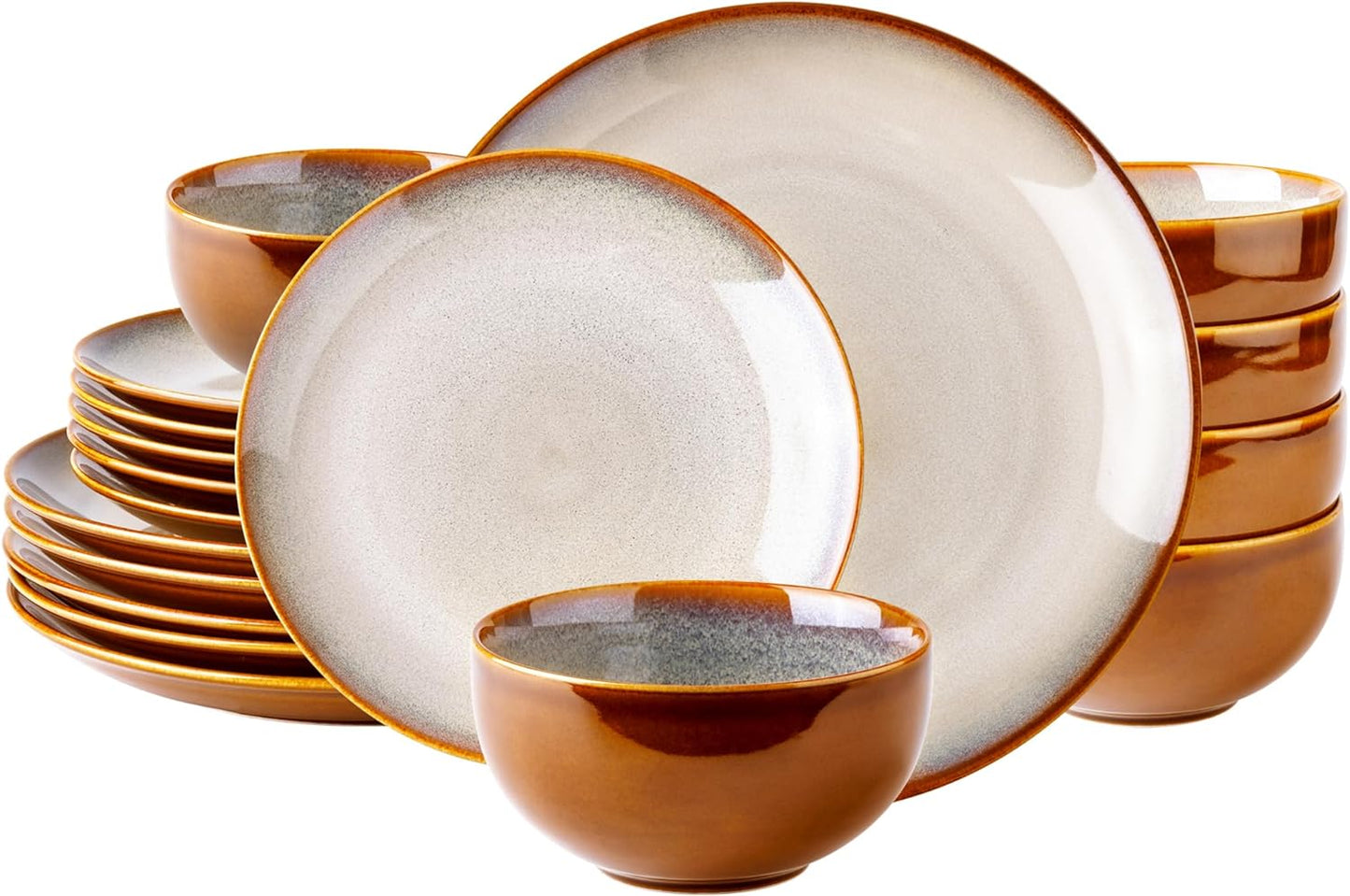 LeRatio Ceramic Dinnerware Sets for 6,18-Piece Plates and Bowls,Handmade Reactive Glaze Dishes