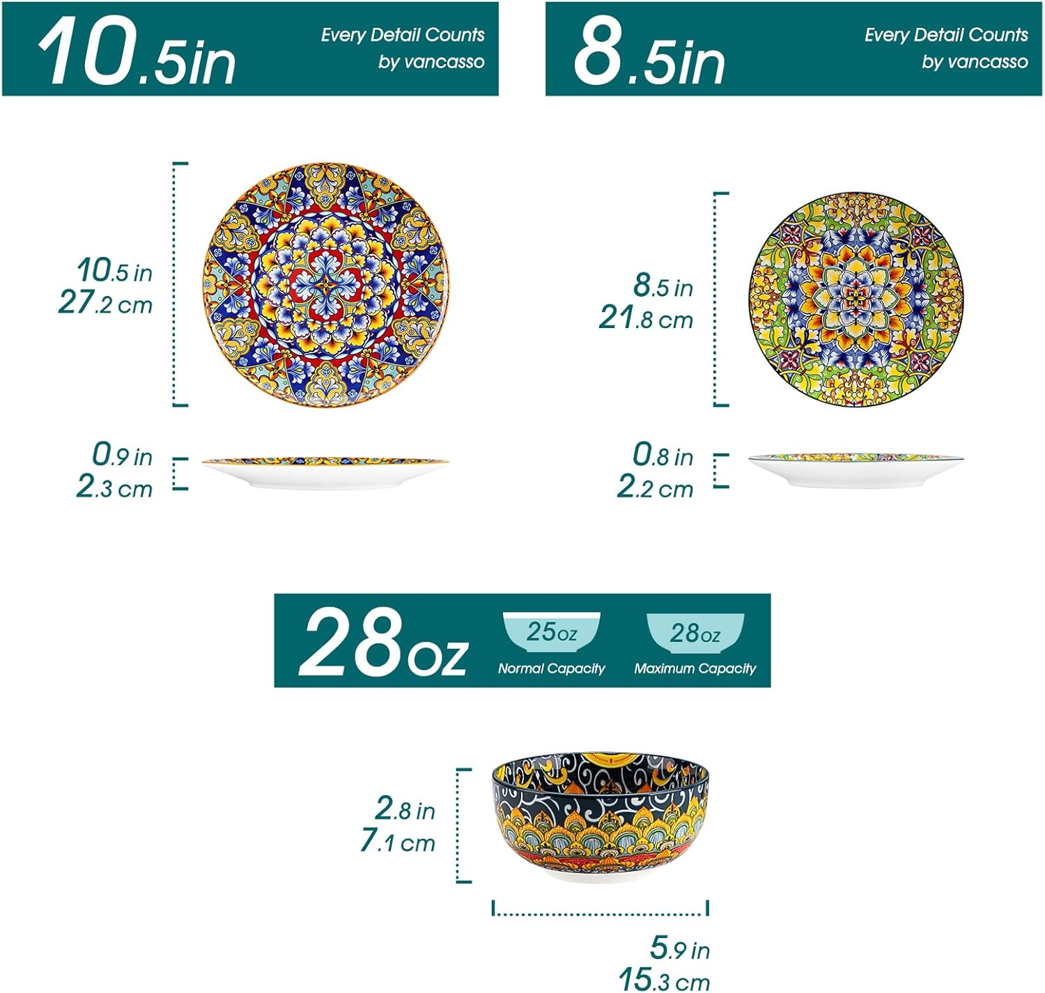 vancasso 18 Pieces Dinnerware Sets, Plates and Bowls Set, Porcelain Dishes Set for 6, Microwave and