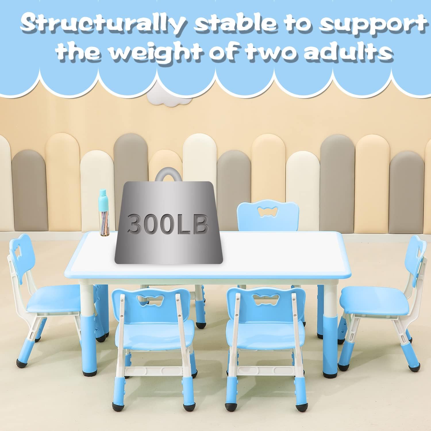 Children's Table and Chair Set Suitable for Boys and Girls Age 2-12 Height Adjustable Table top Can