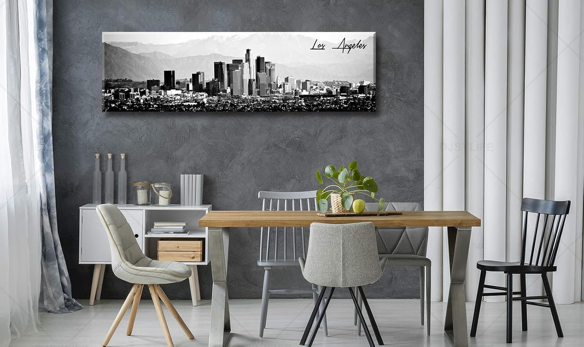 DJSYLIFE Los Angeles Skyline Wall Art Black and White USA Panoramic Cityscape Picture Canvas Prints