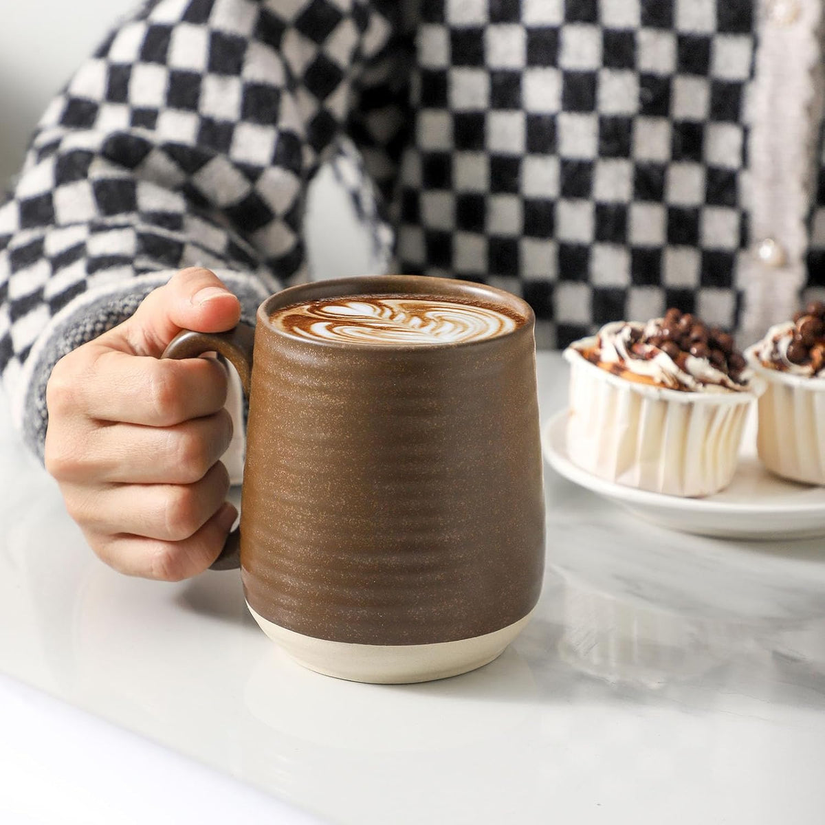 Hasense Porcelain Coffee Mugs Set of 6, 15 Ounce Large Ceramic Coffee Cups Set with Handle for