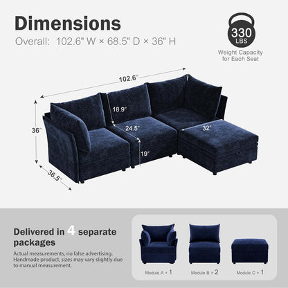 102.6" Modular Sectional Sofa, L Shaped Couch Set for Living Room, 3-Seater Comfy Cloud Couches