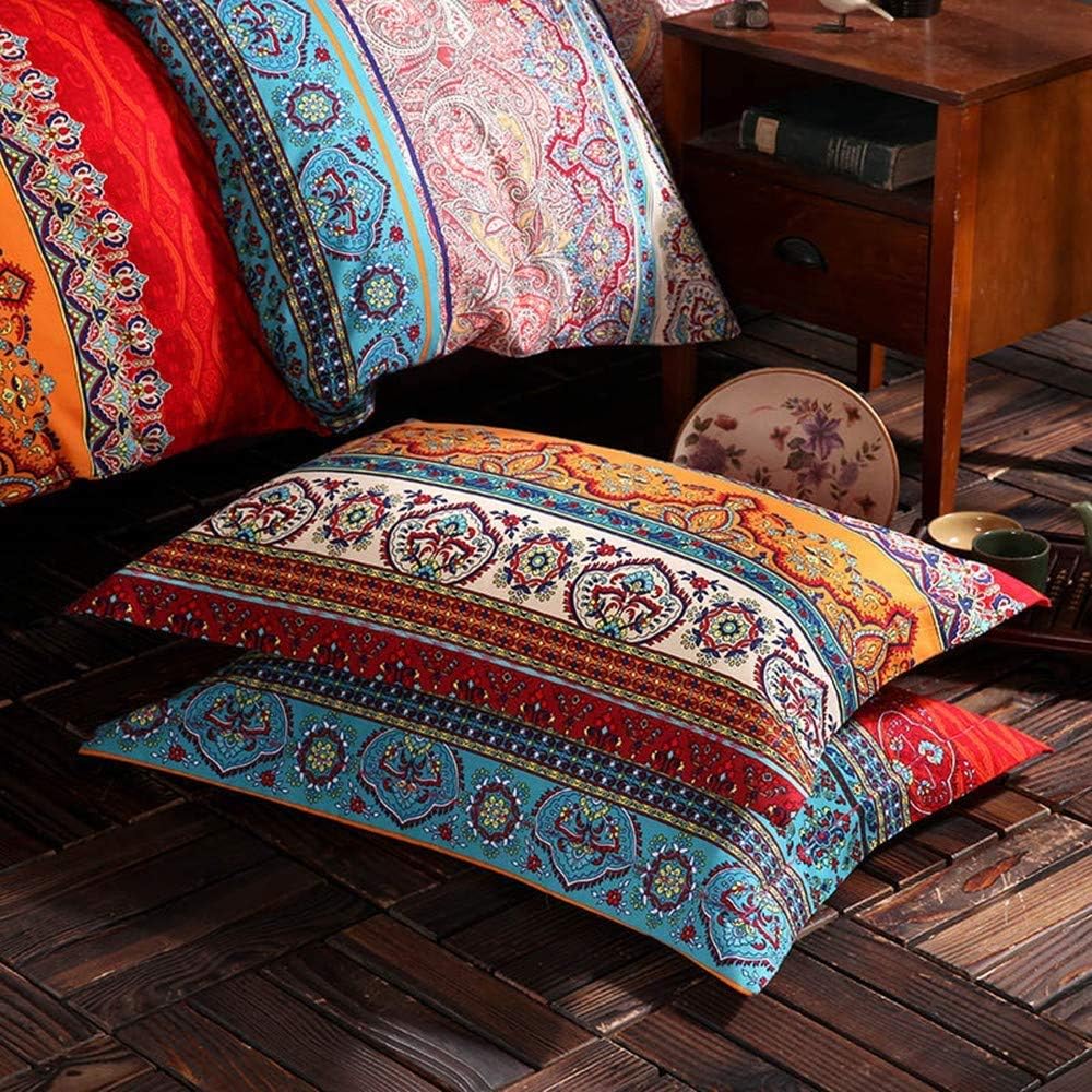 ABREEZE 3Pcs Bohemia Retro Bedding Ethnic Vintage Floral Duvet Cover Boho Bedding 100% Brushed