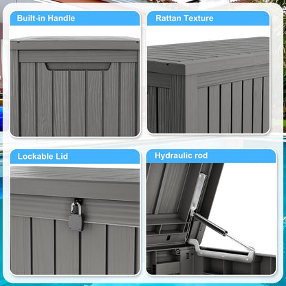 200 Gallon Lockable Resin Deck Box, Waterproof & UV-Resistant Outdoor Storage Box for Outdoor
