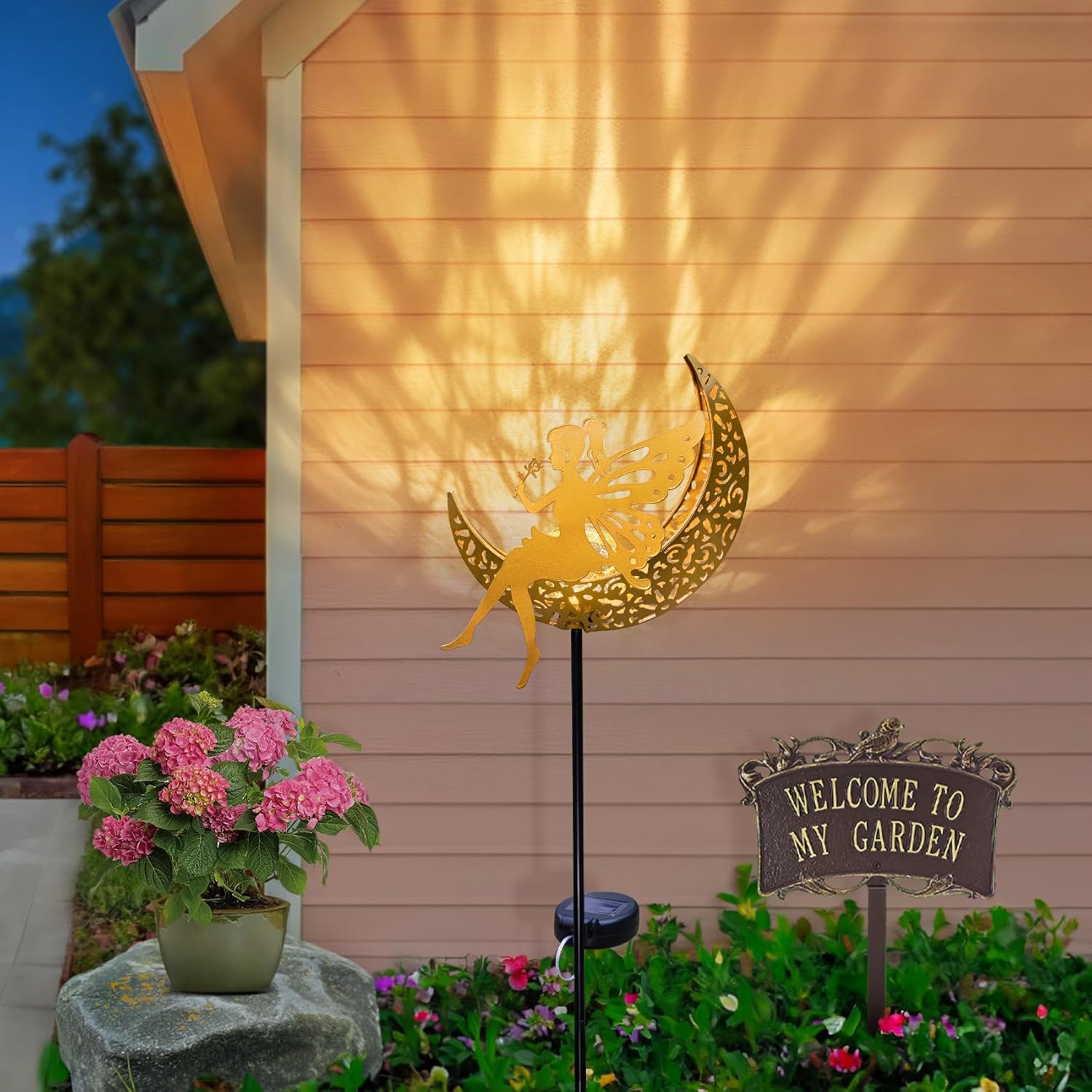 Fairy Moon Solar Lights Outdoor Garden Gifts for Mom Yard Decorations Stakes Lights, Waterproof LED