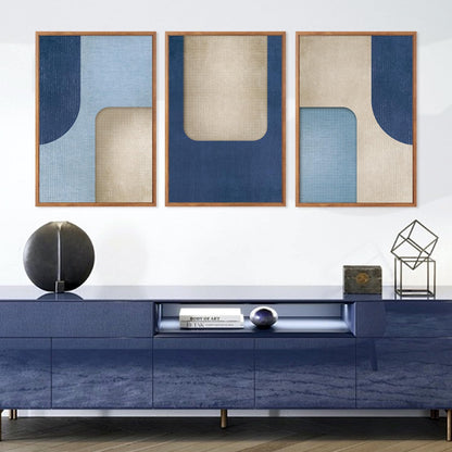 KAIRNE Blue Modern Abstract Canvas Wall Art,Neutral Prints Set of 3(16”X24”),Simple Design Wall
