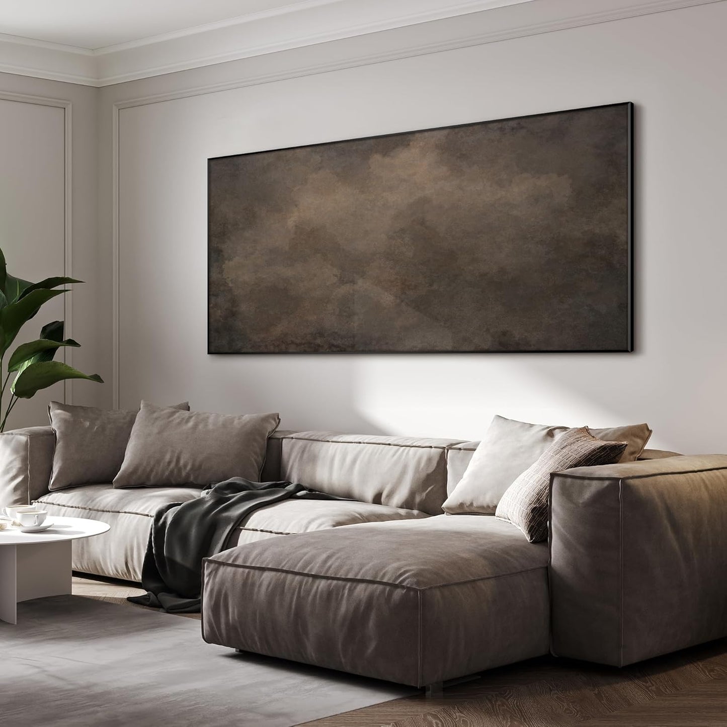 SIGNWIN 36"x72" Extra Large Framed Wall Art Neutral Cloudy Abstract Illustration, Soft Atmospheric