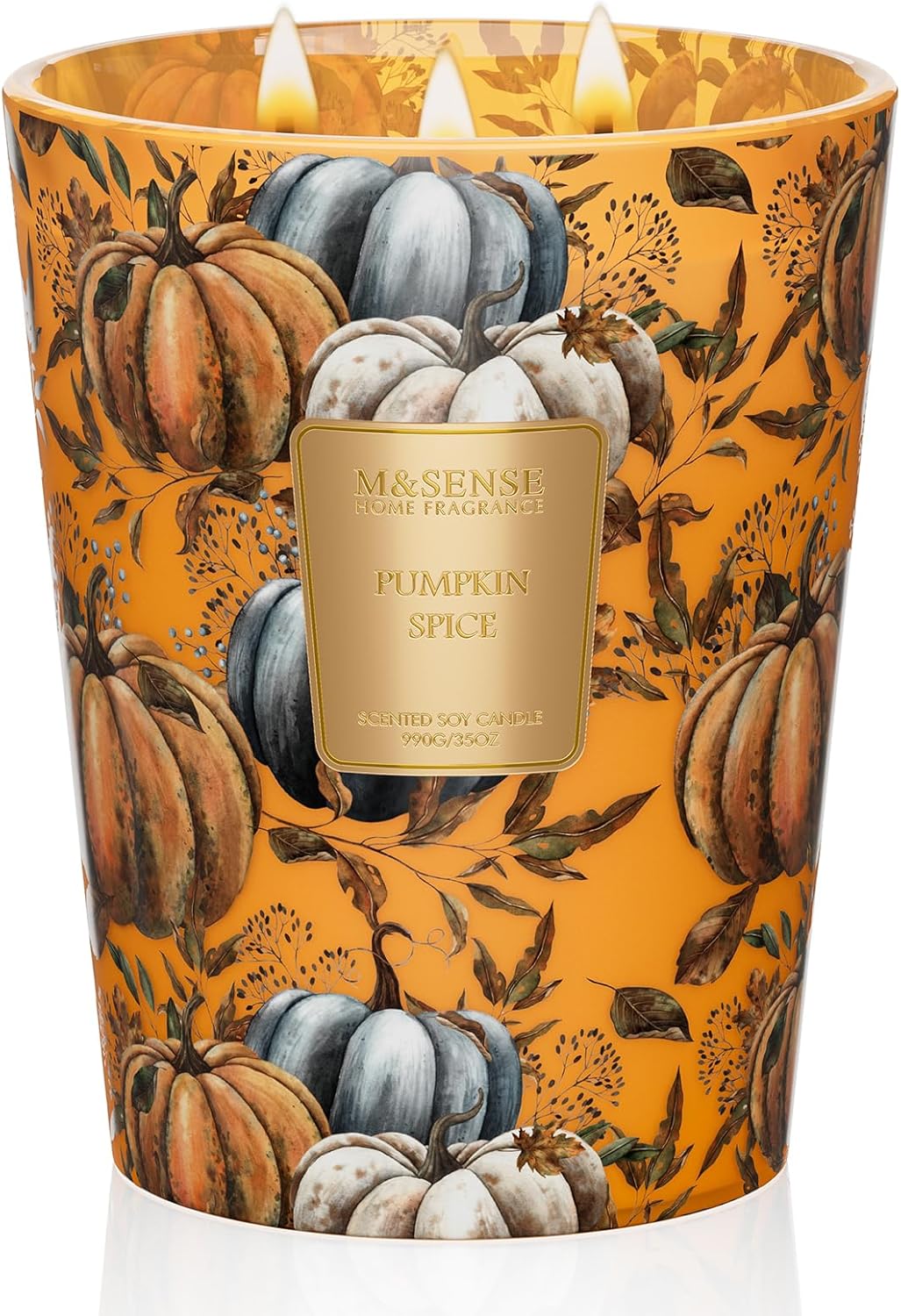 M&SENSE Pumpkin Spice Scented Candle, 3 Wick 35oz 150H Long Lasting Soy Candles, Fall Scent Unique