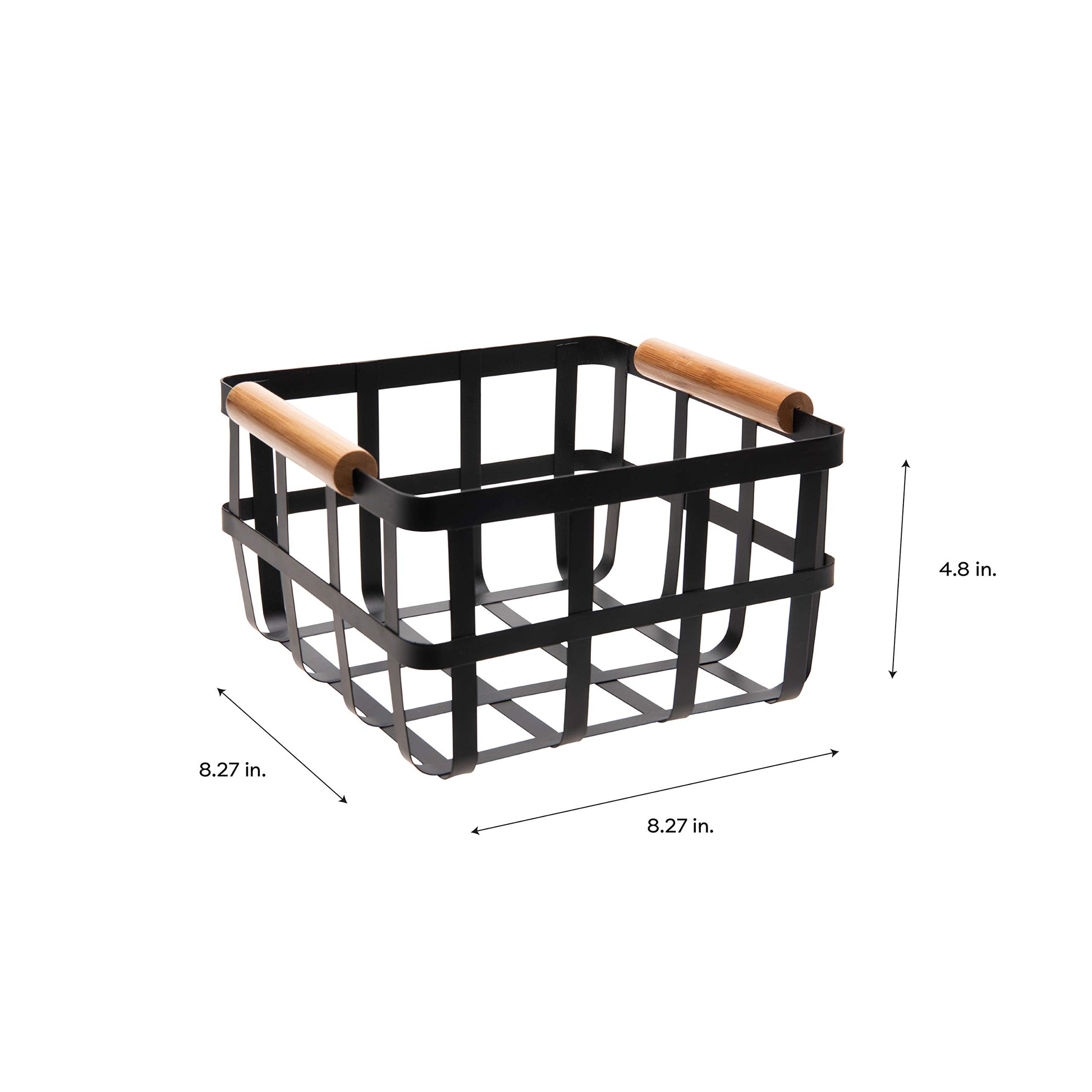 Simplify 4 Pack Square Metal Storage Basket with Bamboo Handles | Medium | Farmhouse Style Wire