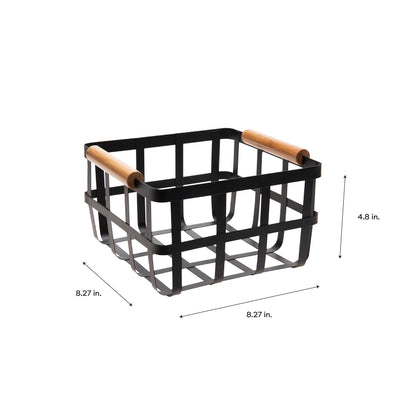 Simplify 4 Pack Square Metal Storage Basket with Bamboo Handles | Medium | Farmhouse Style Wire
