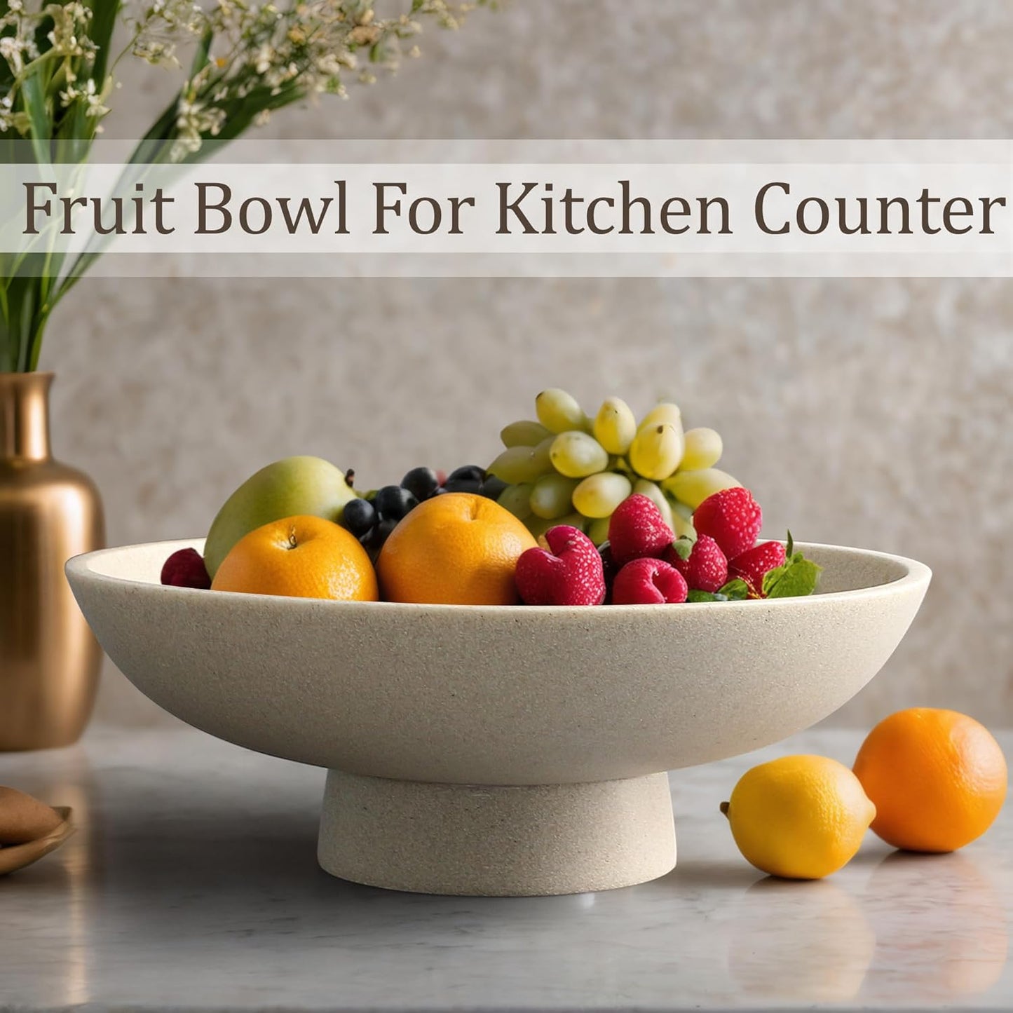 Modern Resin Pedestal Bowl – Large Fruit Bowl for Kitchen Counter, Catch All Tray for Entryway