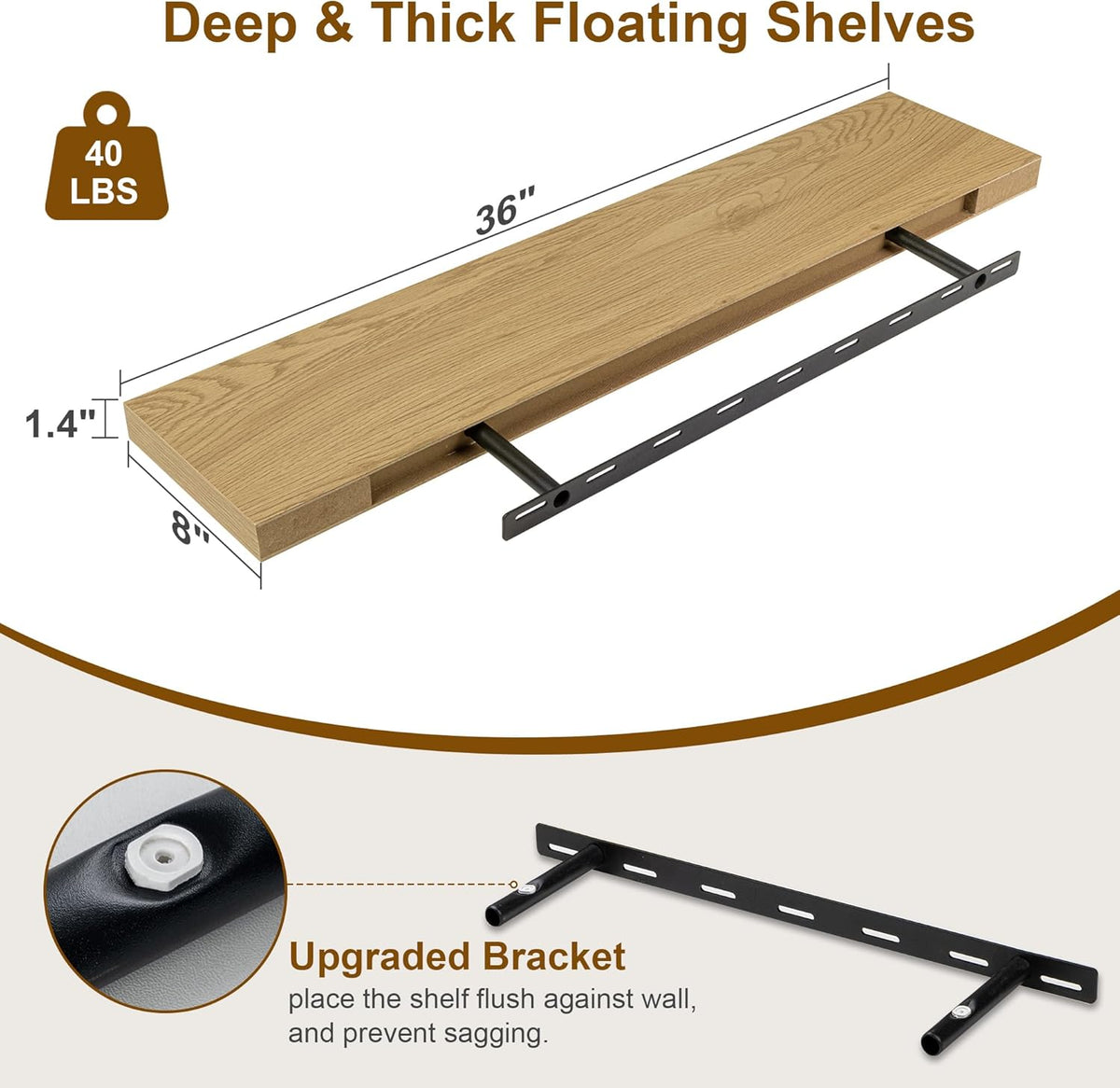 Fun Memories Floating Shelves 36 Inch Long, Deep Floating Shelf for Wall, 36 x 8 Floating Shelves