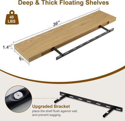 Fun Memories Floating Shelves 36 Inch Long, Deep Floating Shelf for Wall, 36 x 8 Floating Shelves