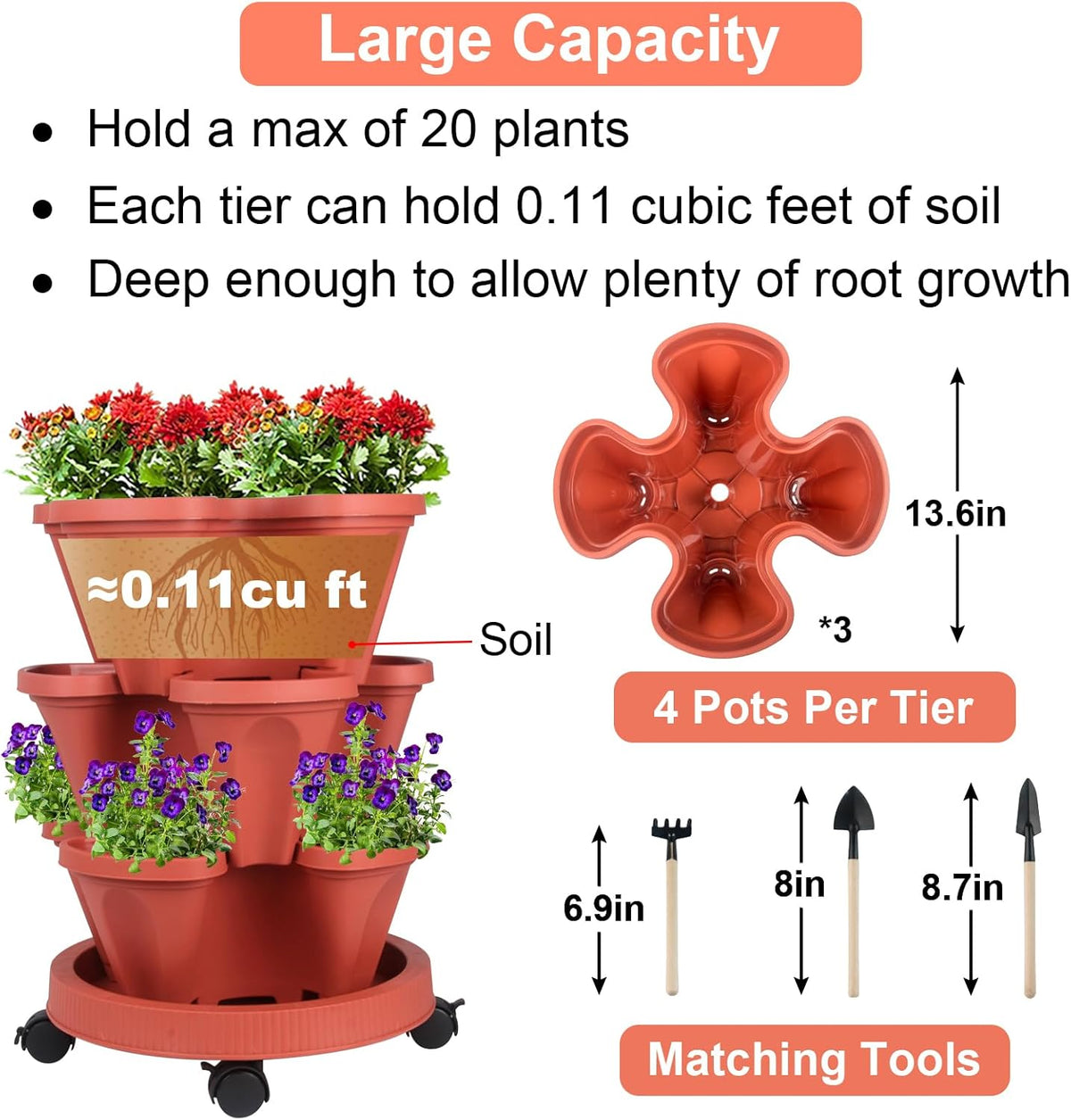 Vertical Planter 3 Tier Stackable Planters Garden Planters Strawberry Herb Flower and Vegetable