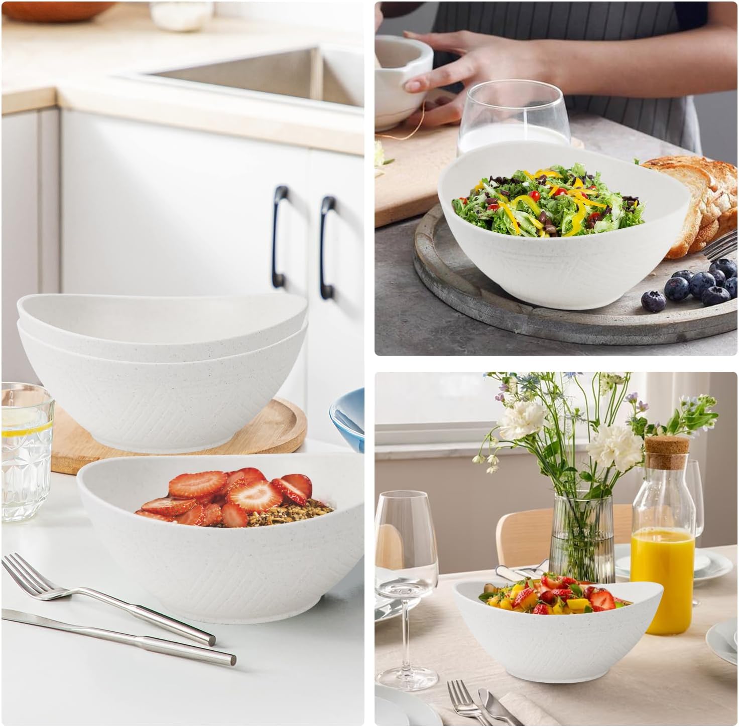 65oz Large Salad Bowls Ivory - Wheat Straw Salad bowls Set of 4 - Unbreakable Salad Bowls Dishware