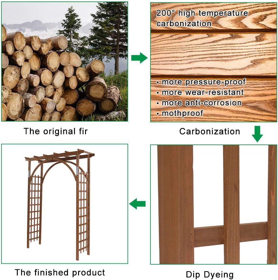 Outvita 7 Ft Wooden Garden Arbor Arch, Fir Wood Arbour Trellis, Pergola Archway for Wedding