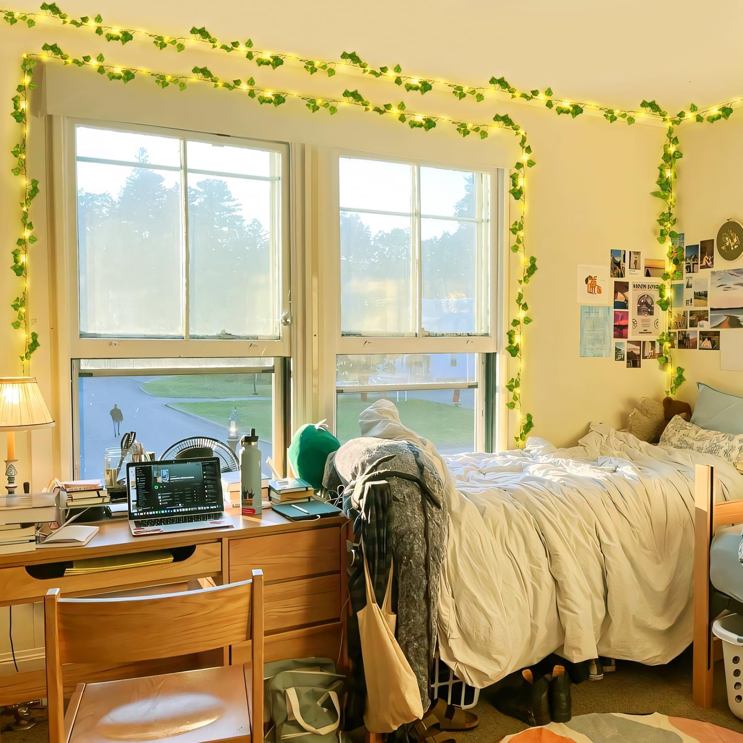 JMEXSUSS 33Ft Vines with Lights Battery Operated, 100 LED Ivy Vines with Fairy Lights Leaf with