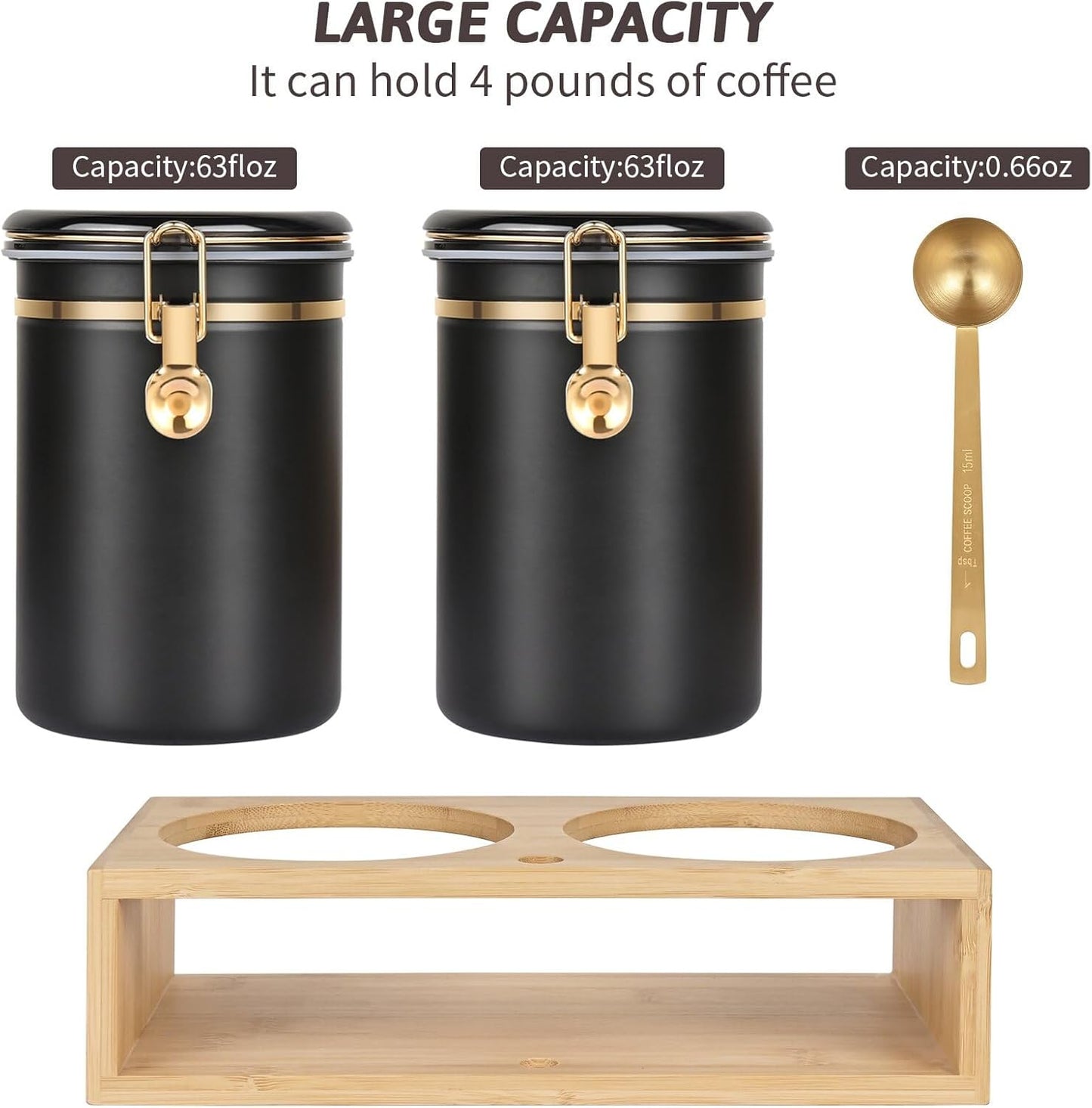Yangbaga 304 Stainless Steel Coffee Canisters for Ground Coffee,2 x 63OZ Coffee Container with