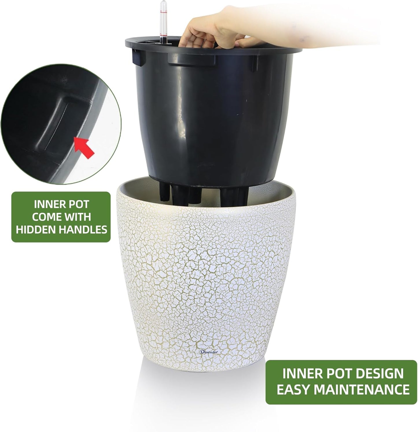 Dexceder 18x17 Self Watering Planter with Wheels Indoor Outdoor, Inner Pot Design, Thickened Large