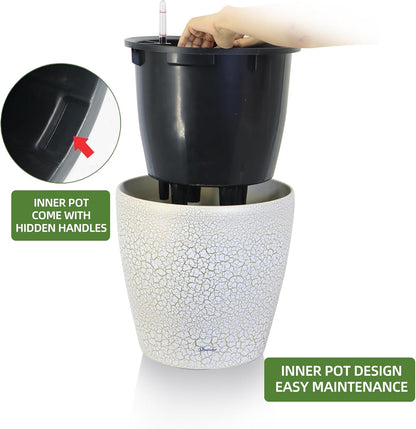 Dexceder 18x17 Self Watering Planter with Wheels Indoor Outdoor, Inner Pot Design, Thickened Large