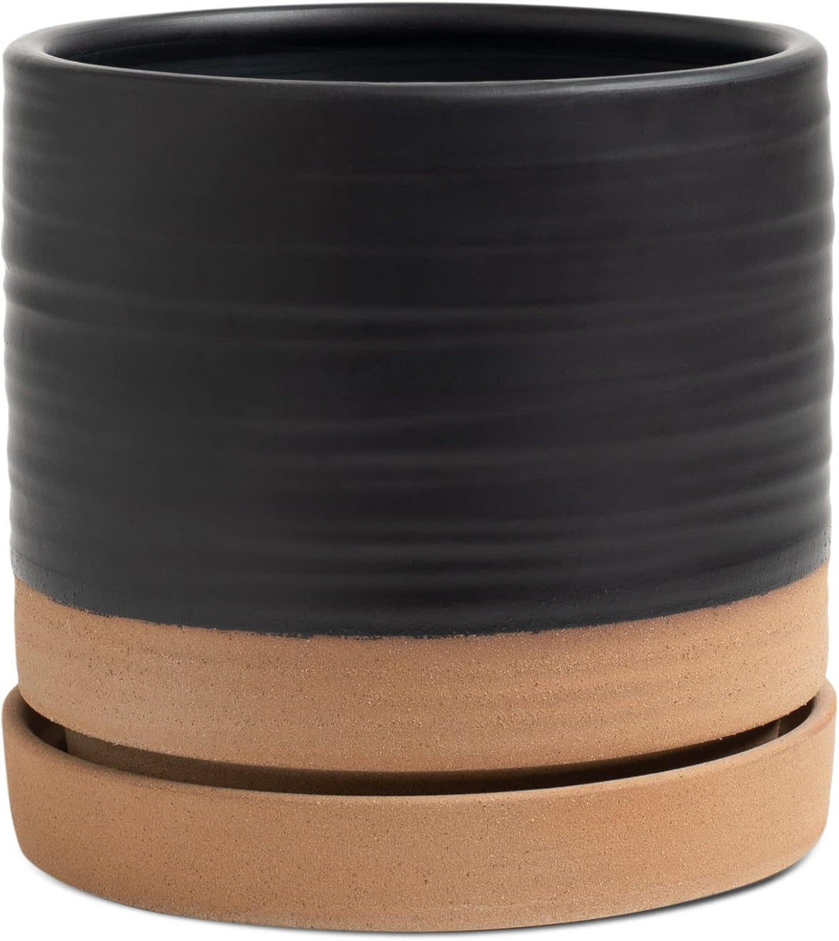6 Inch Plant Pots, Ceramic Planter Pot with Drainage Hole & Saucer, Indoor/Outdoor Cylinder Round