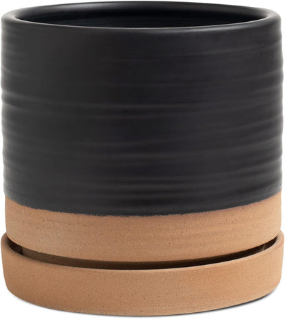 6 Inch Plant Pots, Ceramic Planter Pot with Drainage Hole & Saucer, Indoor/Outdoor Cylinder Round