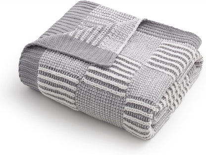 Amélie Home Chenille Knit Throw Blanket for Couch, Checkered Texture Decorative Soft Blanket for