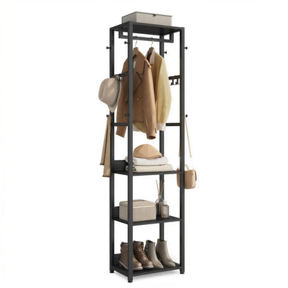 VASAGLE Coat Rack, Freestanding Hall Tree with Shelves, Hanging Rail, and Hooks, Space-Saving Coat
