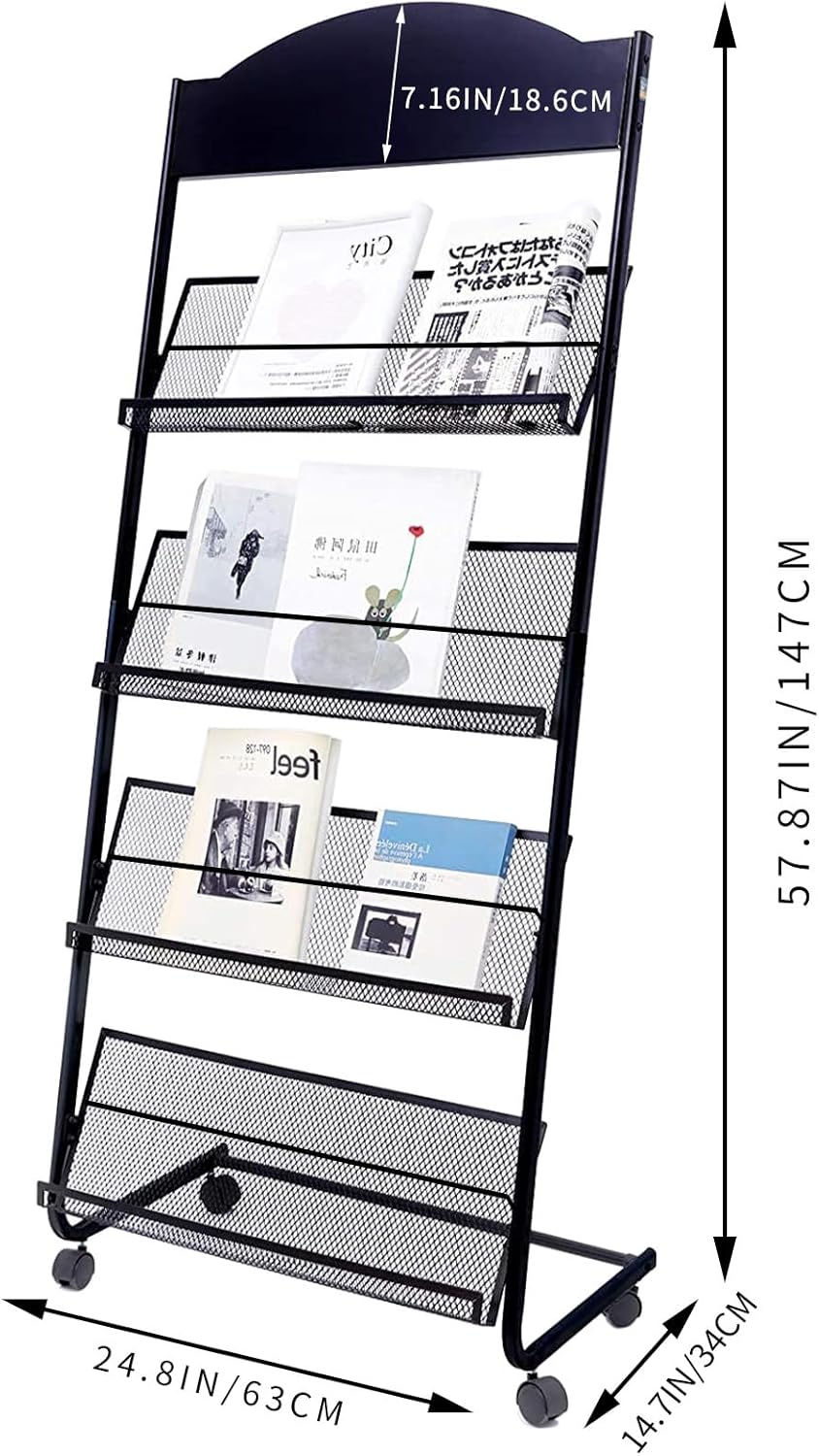YinghaoFloor Standing Magazine Rack, 4 Layer Iron Magazine Rack Floor, Suitable for the Display of
