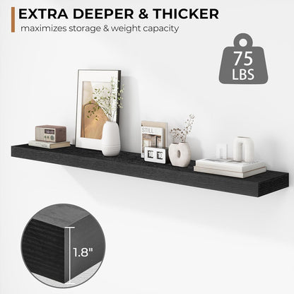 Fun Memories 48 Inch Floating Shelves - Fireplace Mantel Shelf - Deep Wall Mounted Wood Storage