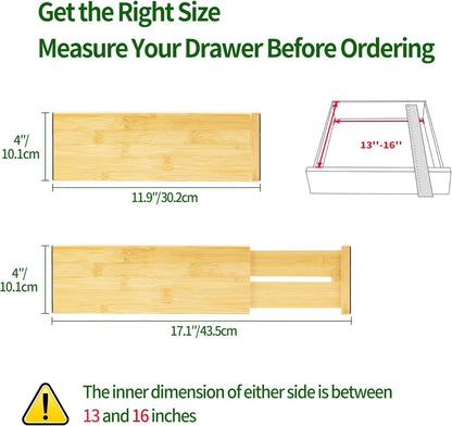 VaeFae 3 Pack Bamboo Drawer Dividers, 4" High Adjustable 11.9-17.1" Clothes Drawer Organizers